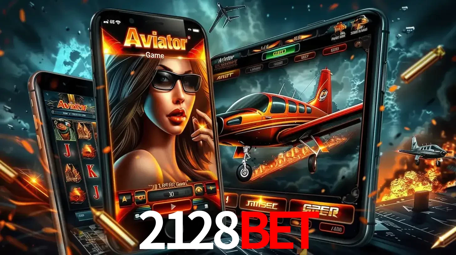 O popular jogo de apostas Aviator exibido em vários celulares e tablets, mostrando a interface emocionante e a ação de voo disponíveis para jogar agora no 2128bet.