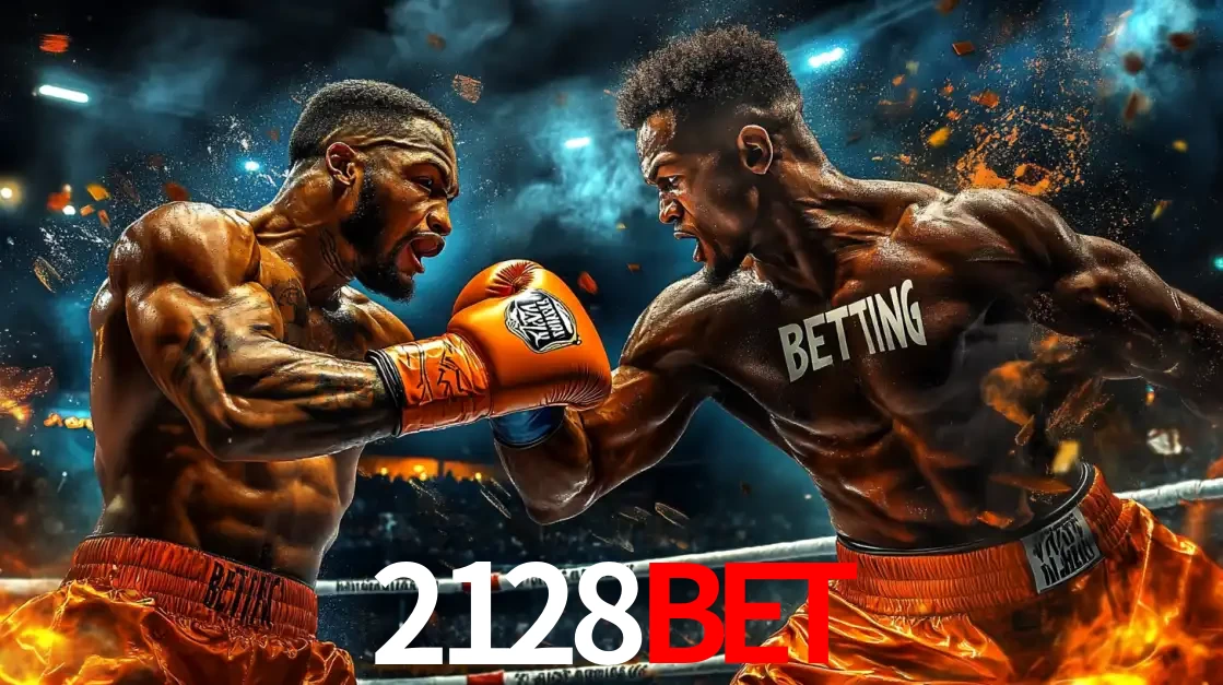 Dois boxeadores em uma luta intensa e explosiva, representando a adrenalina e as oportunidades de apostas em esportes de combate disponíveis na plataforma 2128bet.