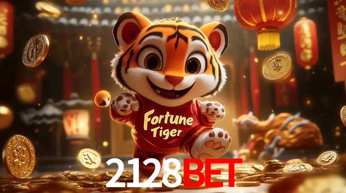 O alegre personagem do Fortune Tiger correndo sobre um caminho de moedas de ouro, simbolizando os grandes prêmios e a diversão do popular jogo de slot do 2128bet.