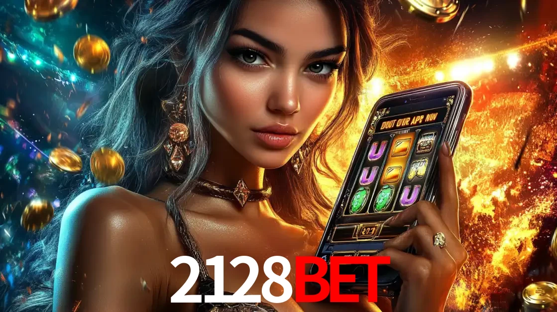 Mulher elegante mostrando um jogo de caça-níqueis em seu smartphone, destacando a experiência de cassino móvel oferecida pelo aplicativo 2128bet.
